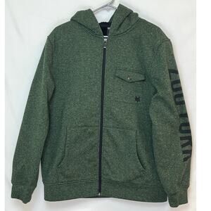 Zoo York Men’s Large Green Sherpa-Lined Zip Hoodie Jacket – Y2K Skater Style